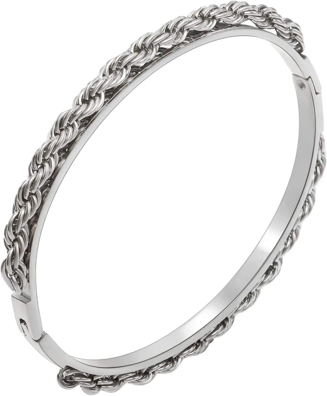 Gold Twisted Braided Bangle Bracelets for Women, 6.7 inches Stainless Steel 18k Gold Plated Dainty Stackable Thin Bangle Jewelry