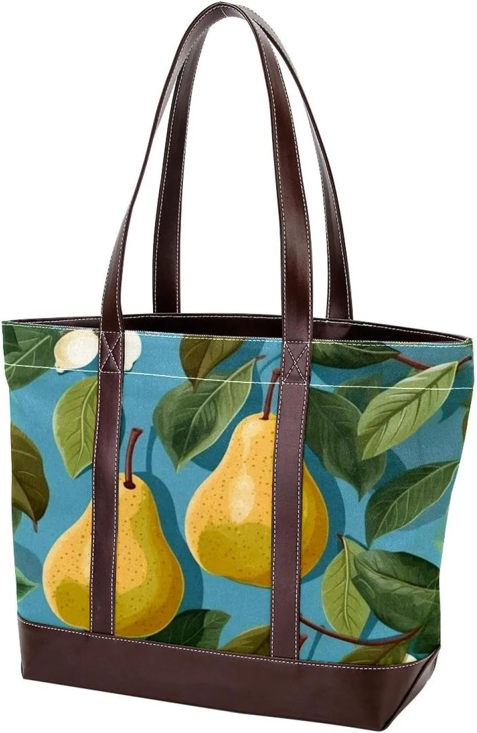 Green Leaves and Yellow Pears-1926 Shoulder Purses for Women Large Soft Washed Leather Purses and Durable Handbags
