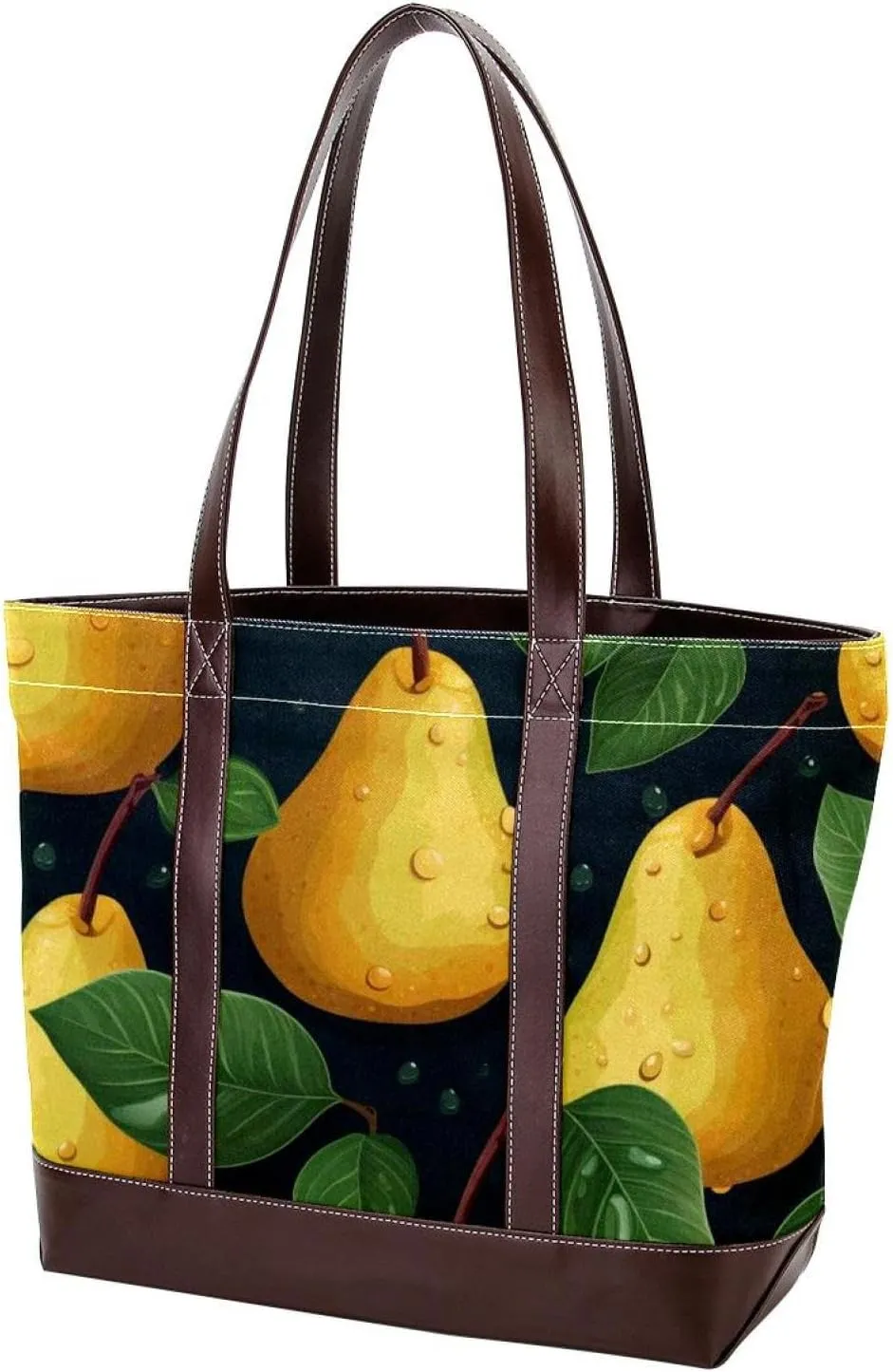 Green Leaves and Yellow Pears-1926 Shoulder Purses for Women Large Soft Washed Leather Purses and Durable Handbags