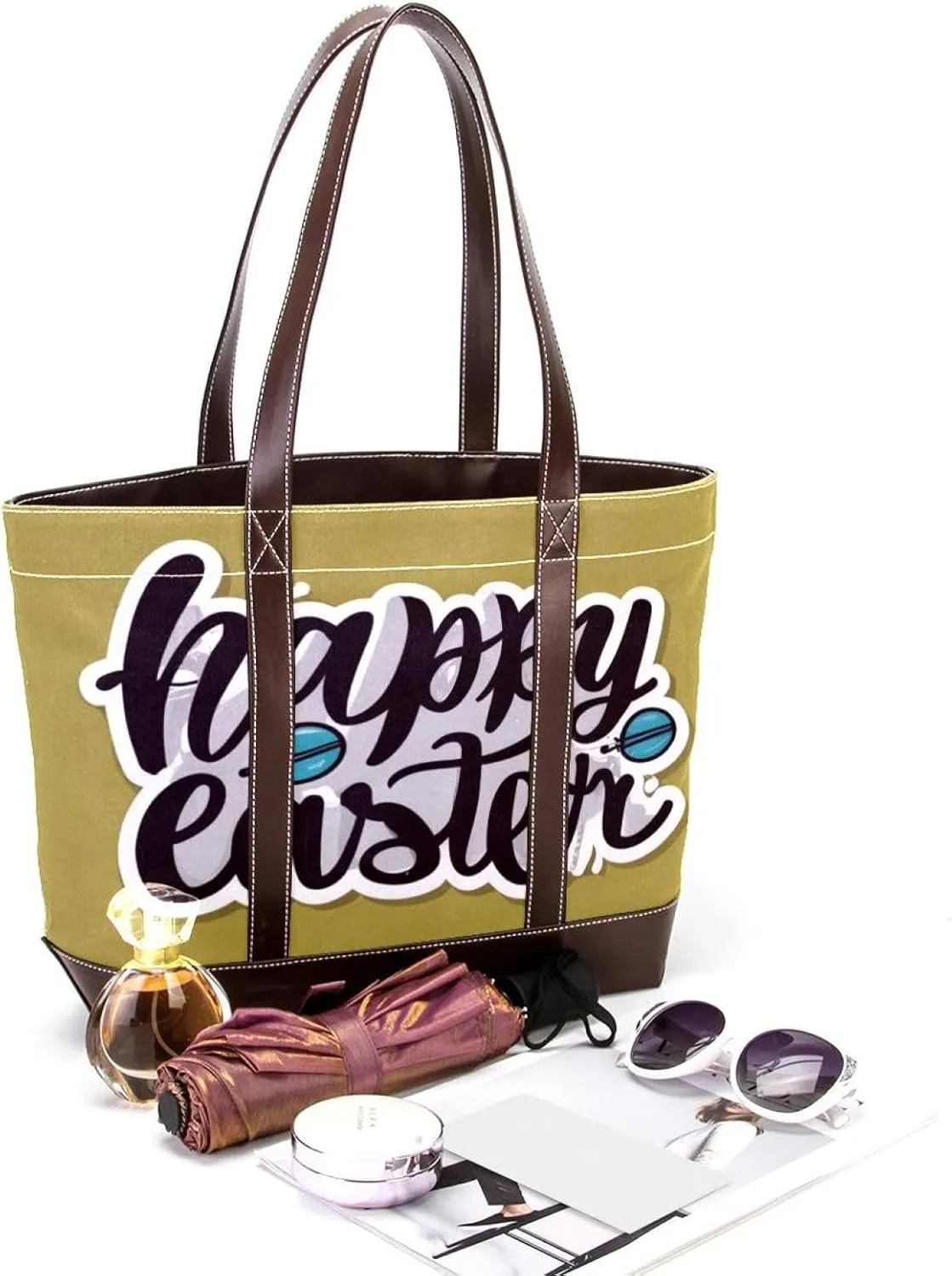 Happy Easter Creative Font-1200 Shoulder Purses for Women Large Soft Washed Leather Purses and Durable Handbags