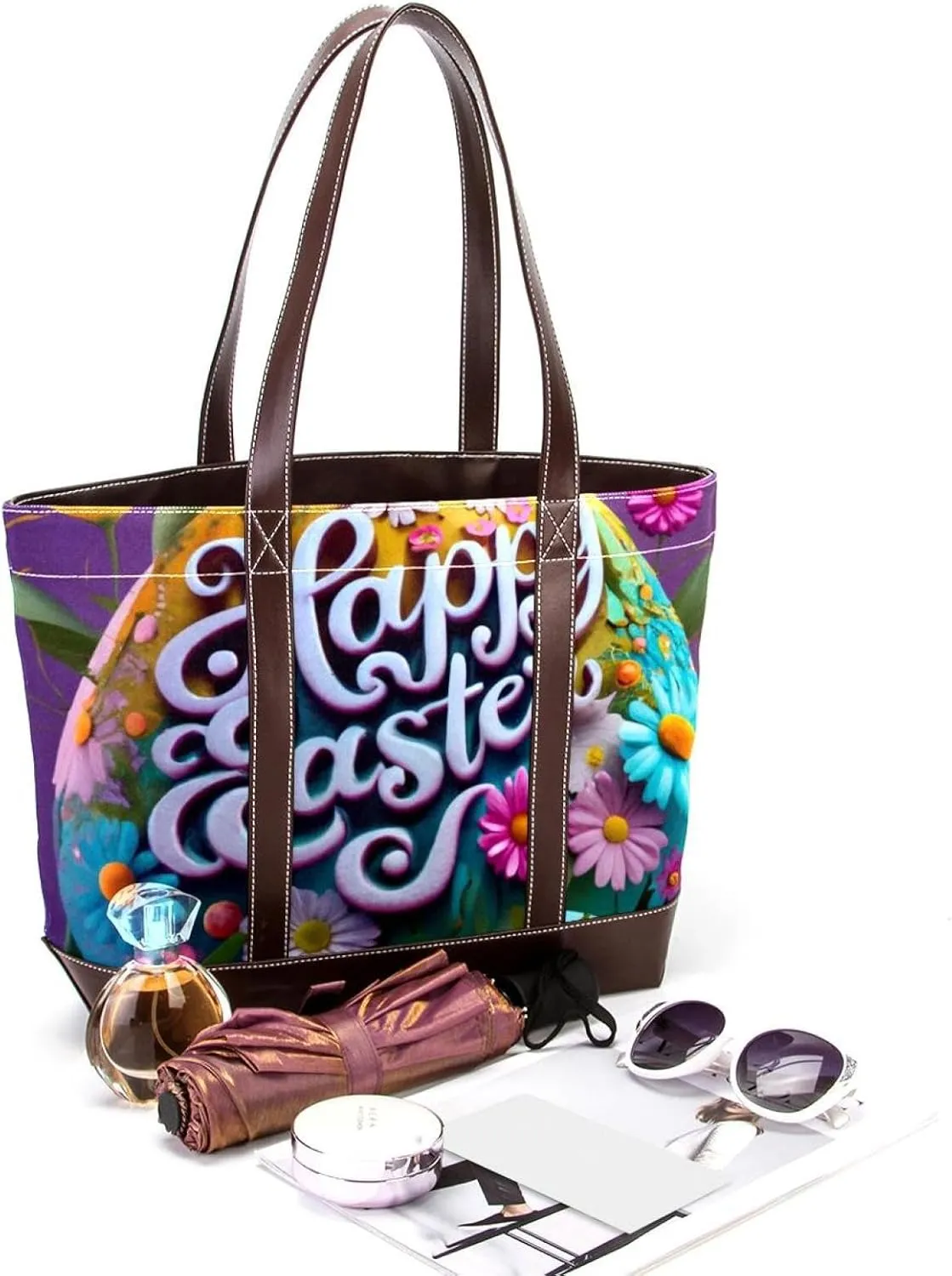 Happy Easter Creative Font-1200 Shoulder Purses for Women Large Soft Washed Leather Purses and Durable Handbags