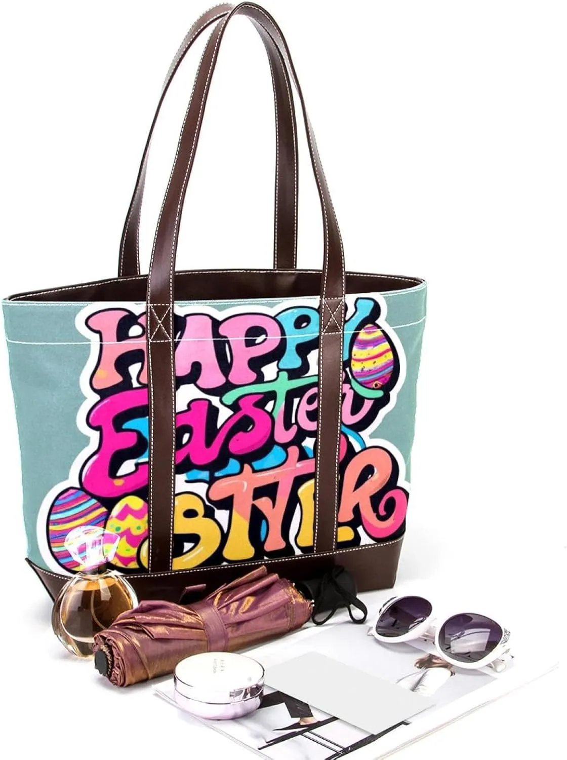 Happy Easter Creative Font-1200 Shoulder Purses for Women Large Soft Washed Leather Purses and Durable Handbags