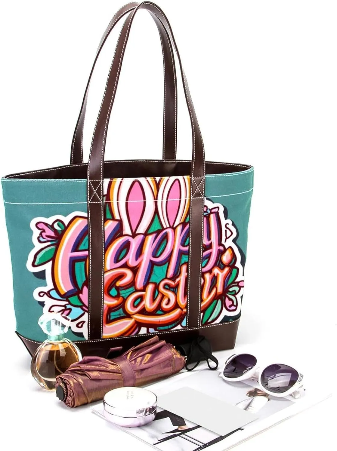 Happy Easter Creative Font-1200 Shoulder Purses for Women Large Soft Washed Leather Purses and Durable Handbags