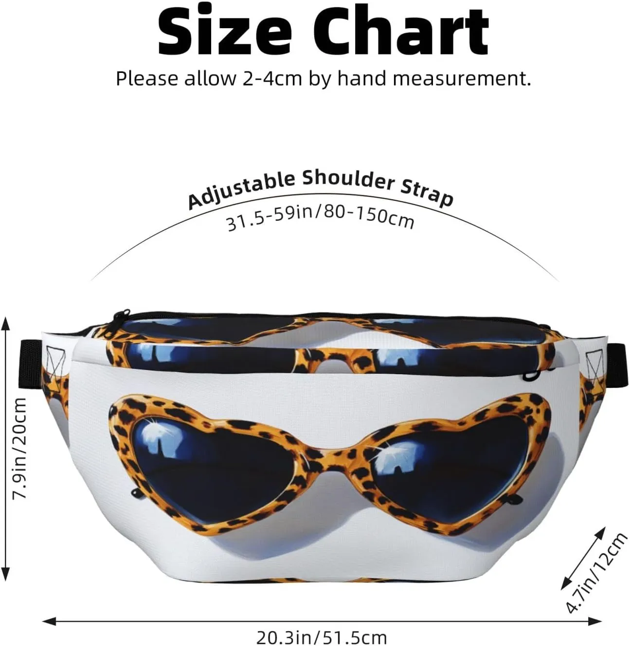 Heart Shaped Sunglasses With A Leopard Print Fanny Pack For Women Man, Waist Belt Bag Crossbody For Sports Travel Hiking Running Jogging