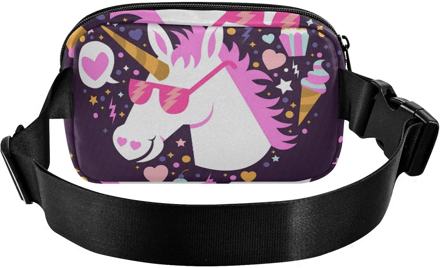 Heart Unicorn with Sunglasses Fanny Packs for Women Girls Crossbody Bags Everywhere Belt Bag with Adjustable Strap Fashion Waist Pack for Running Shopping Travel