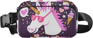 Heart Unicorn with Sunglasses Fanny Packs for Women Girls Crossbody Bags Everywhere Belt Bag with Adjustable Strap Fashion Waist Pack for Running Shopping Travel