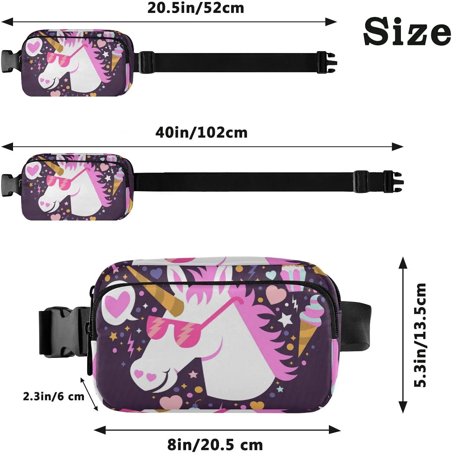 Heart Unicorn with Sunglasses Fanny Packs for Women Girls Crossbody Bags Everywhere Belt Bag with Adjustable Strap Fashion Waist Pack for Running Shopping Travel