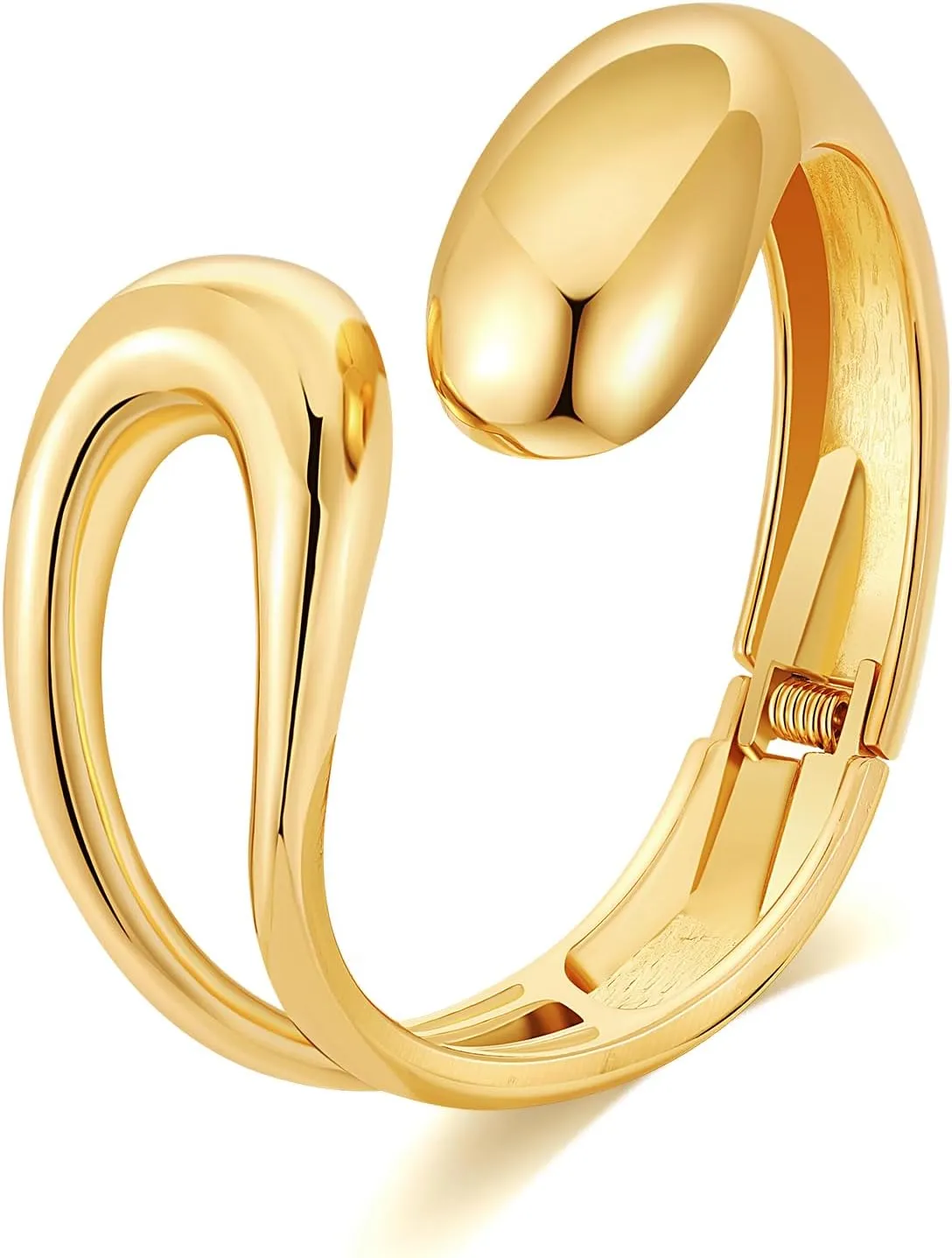 HEIDKRUEGER Gold Polished Chunky Bangle Twisted Hinged Waterdrop Bangle Bracelet for Women Spiraled Oval Bangle Bracelet