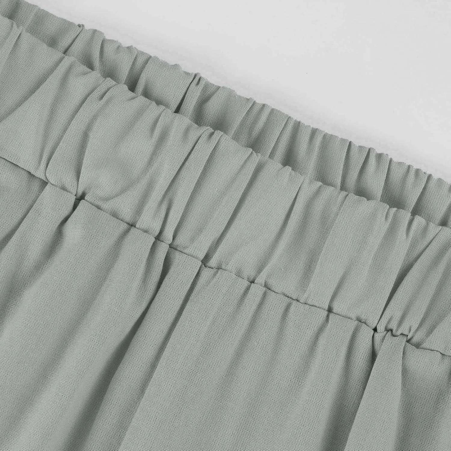 High Waisted Linen Cropped Pants Women Summer Baggy Stretchy Palazzo Lightweight Casual Boho Beach Pants w/Pockets