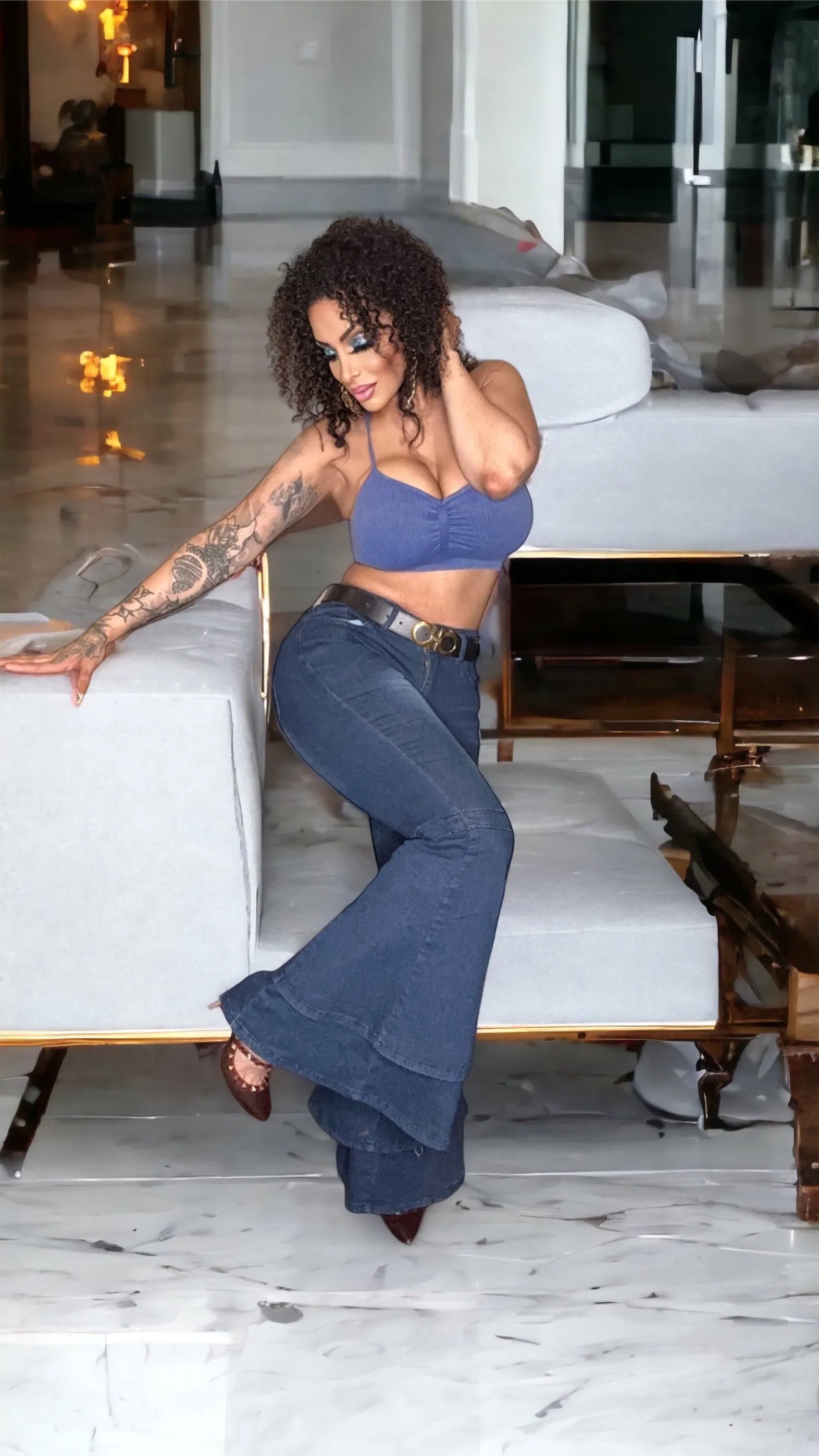Hip Chick Layered Bell Bottom Jeans (Indigo)