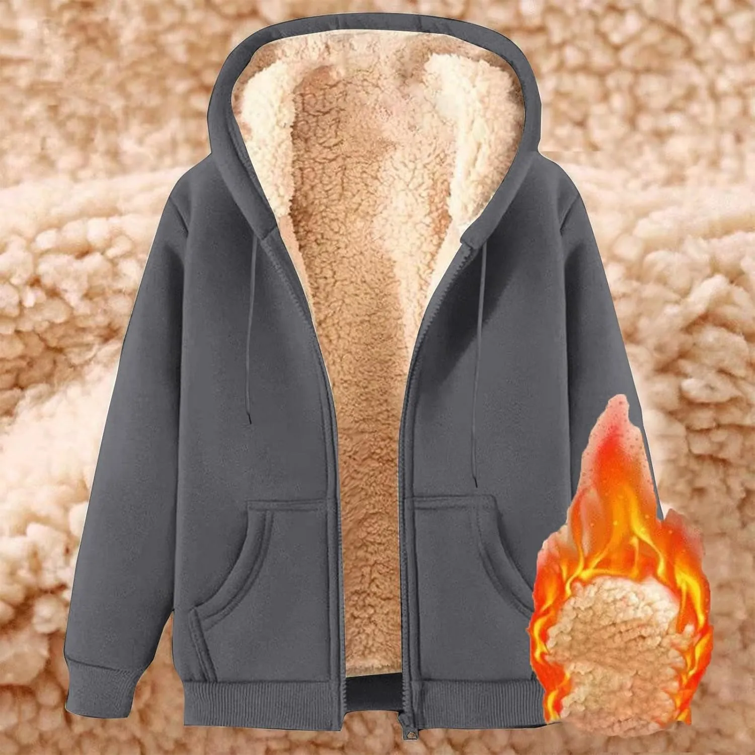 hlysgo Hoodies for Women, Zip Up Hoodie Fleece Sweatshirt with Pocket Casual Sherpa Lined Hooded Sweatshirts Fall Jackets