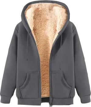 hlysgo Hoodies for Women, Zip Up Hoodie Fleece Sweatshirt with Pocket Casual Sherpa Lined Hooded Sweatshirts Fall Jackets