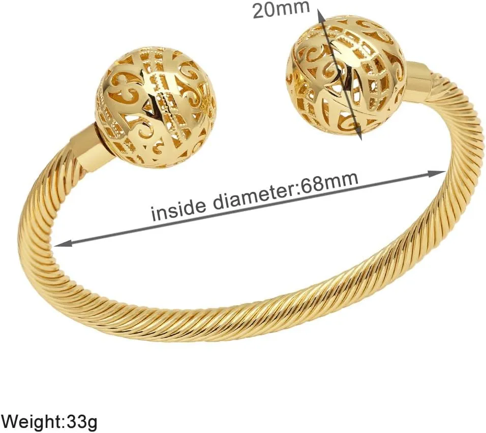 Hollow Ball Bangle Cuff Bracelet for Women Filigree Bead Twisted Adjustable Open Bangles Bracelets Fashion Birthday Mother's Day Jewelry Gifts for Bff