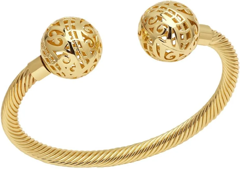 Hollow Ball Bangle Cuff Bracelet for Women Filigree Bead Twisted Adjustable Open Bangles Bracelets Fashion Birthday Mother's Day Jewelry Gifts for Bff