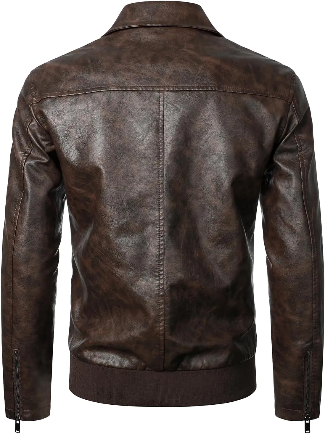 HOOD CREW Mens Faux Leather Bomber Jacket Classic Style Motorcycle Jackets