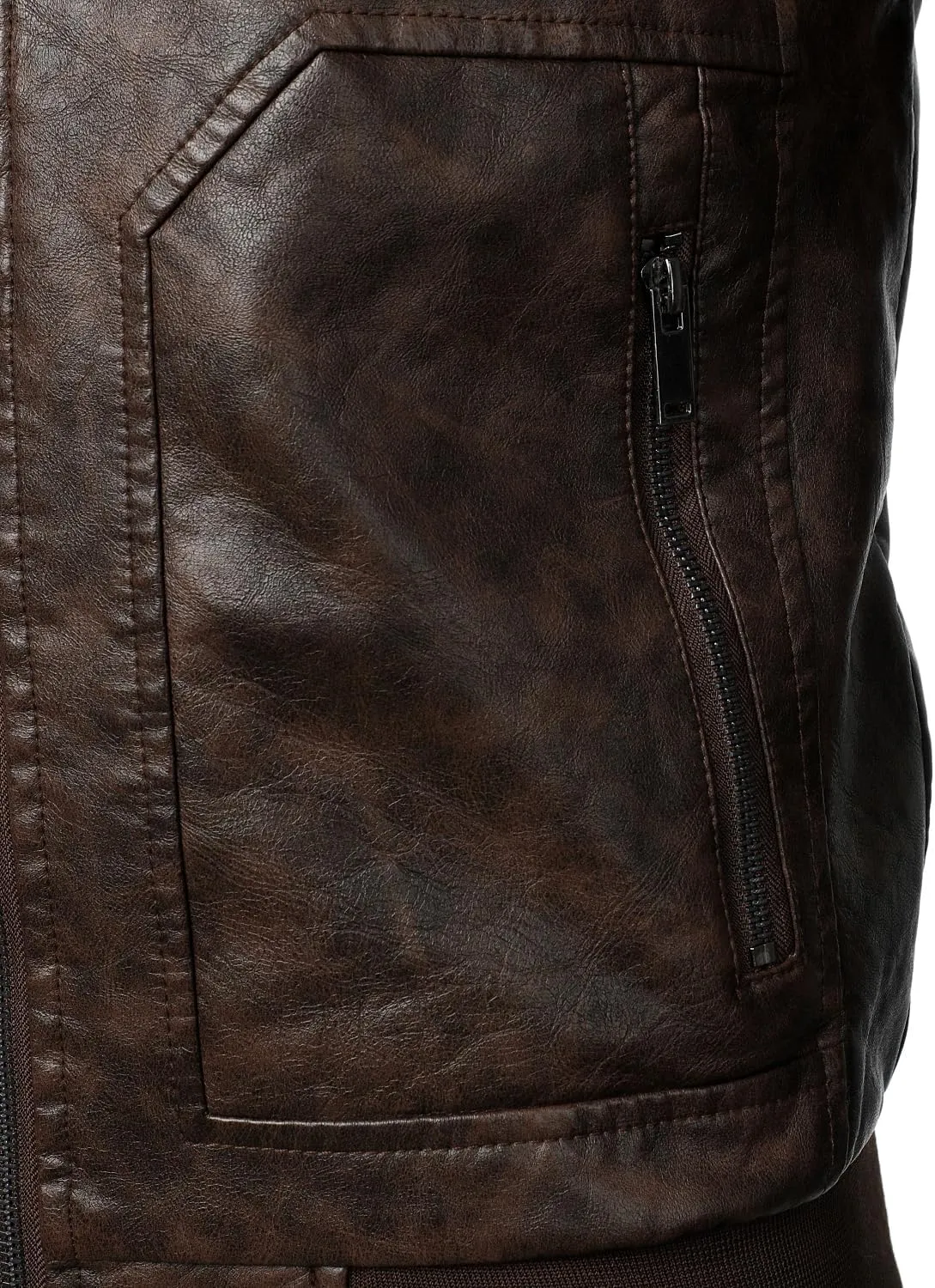 HOOD CREW Mens Faux Leather Bomber Jacket Classic Style Motorcycle Jackets