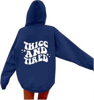 Hoodies Aesthetic Thicc and Tired Shape Printed Christian Pullover Hoodie with Pocket Drop Shoulder Loose Fit Fall Winter