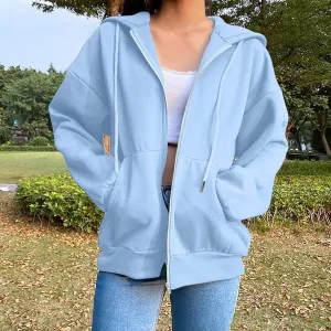 Hoodies for Women Vintage Zipper Oversized Hoodies Long Sleeve Full Zip Jackets Soft Outdoor Sweatshirt Fall Outfits