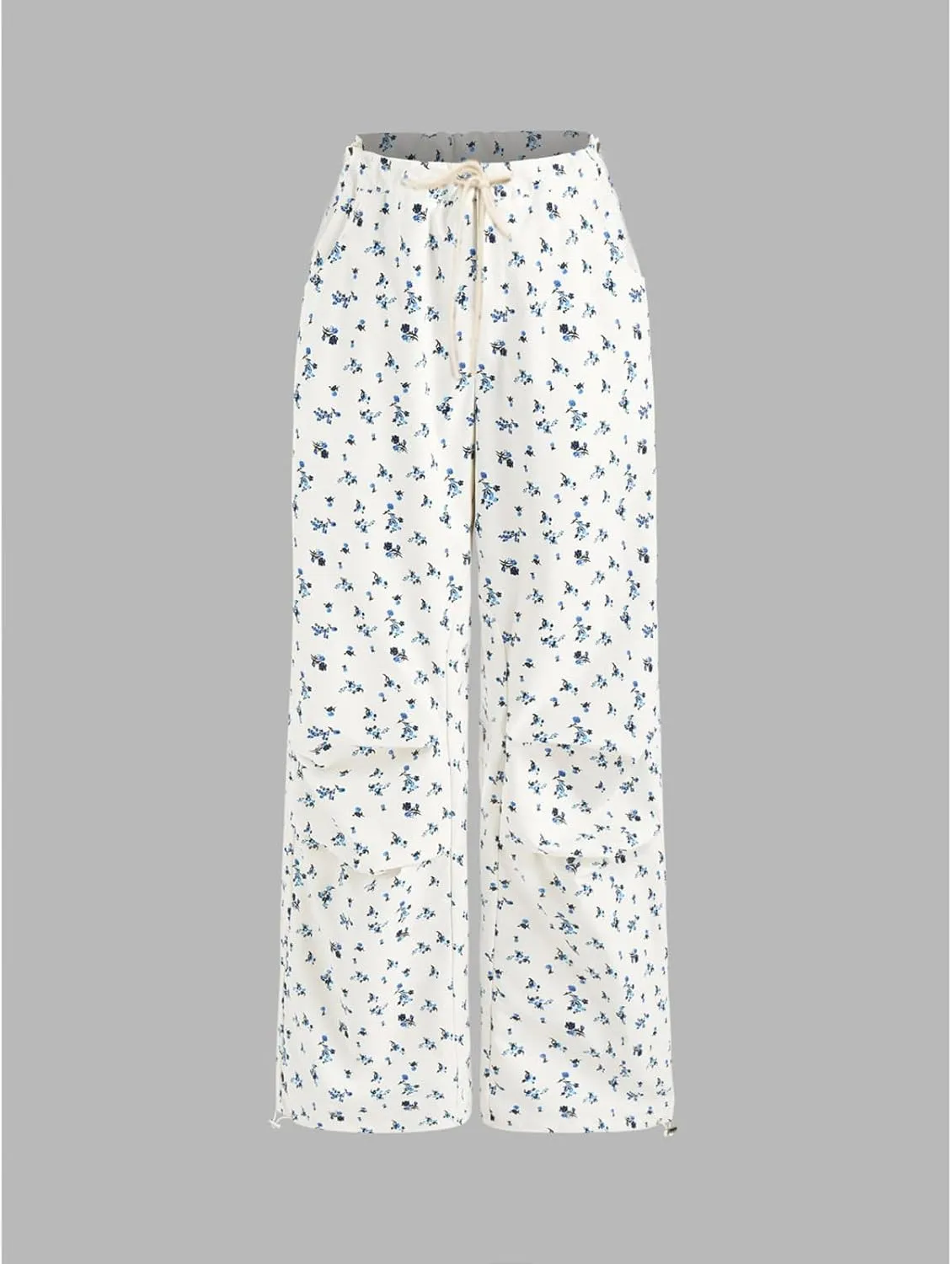 HOXIJIA Women Casual Floral Print Baggy Pants Drawstring High Waist Loose Fit Straight Wide Leg Trousers Y2K Streetwear