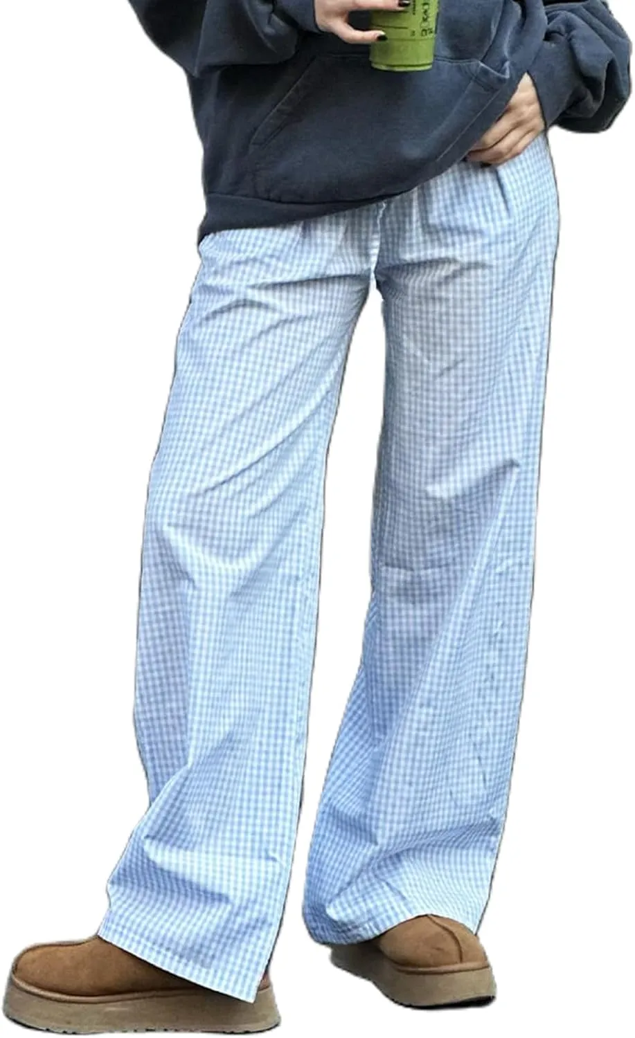 HOXIJIA Women Casual Floral Print Baggy Pants Drawstring High Waist Loose Fit Straight Wide Leg Trousers Y2K Streetwear