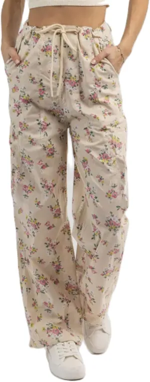HOXIJIA Women Casual Floral Print Baggy Pants Drawstring High Waist Loose Fit Straight Wide Leg Trousers Y2K Streetwear