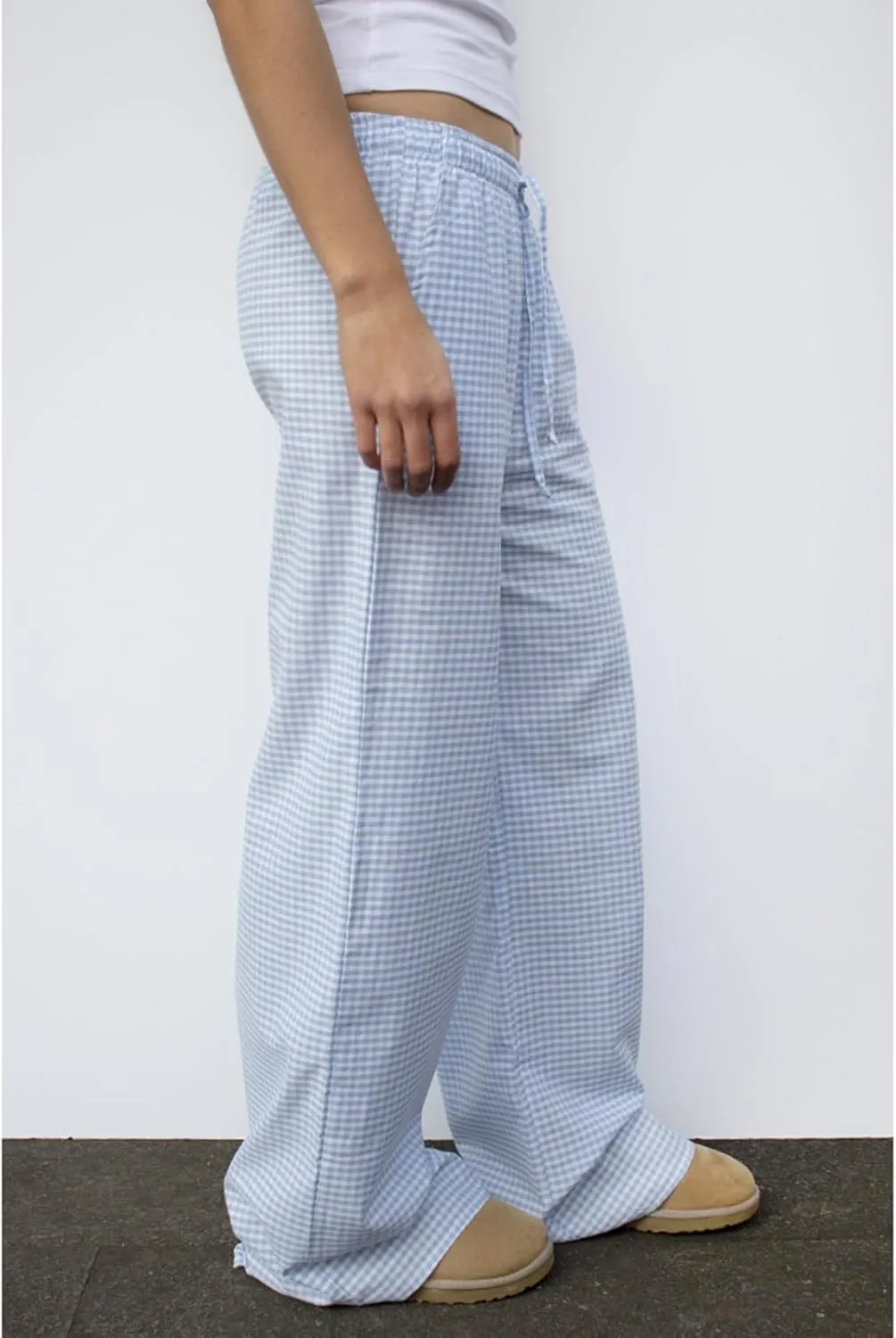 HOXIJIA Women Casual Floral Print Baggy Pants Drawstring High Waist Loose Fit Straight Wide Leg Trousers Y2K Streetwear