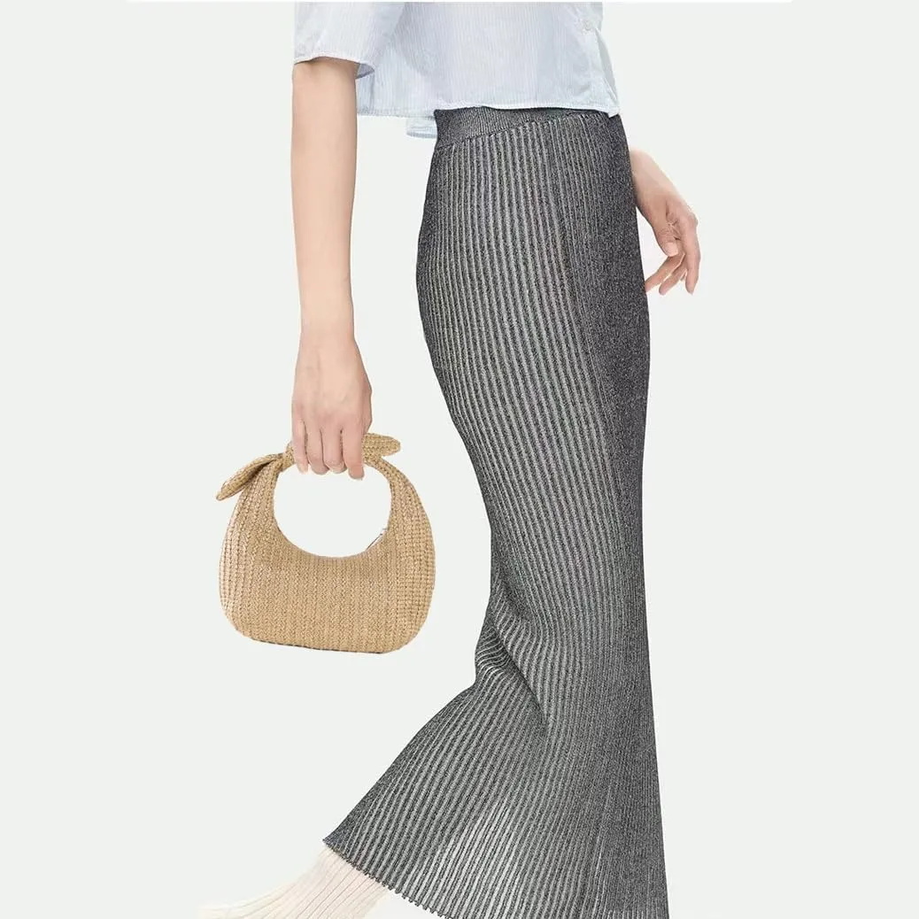 Huralona Women Straw Woven Clutch Purse Pleated Handbag for Summer Beach Vacation Straw Shoulder Crossbody Bag
