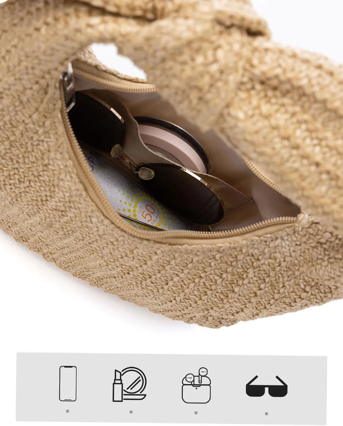 Huralona Women Straw Woven Clutch Purse Pleated Handbag for Summer Beach Vacation Straw Shoulder Crossbody Bag