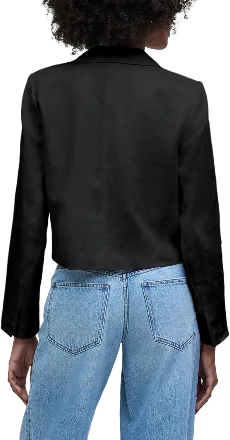 IDEALSANXUN Womens Cropped Blazer Casual Lightweight Cotton Linen Blazer Suit Jackets