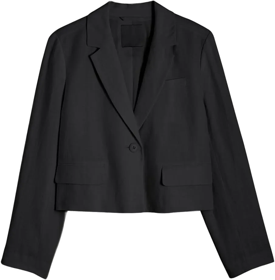 IDEALSANXUN Womens Cropped Blazer Casual Lightweight Cotton Linen Blazer Suit Jackets