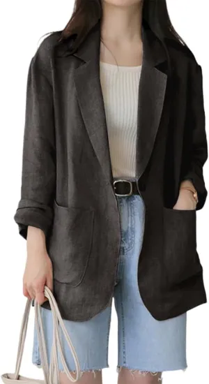 IDEALSANXUN Womens Linen Blazer Casual Long Sleeve Lightweight Spring Summer Jackets