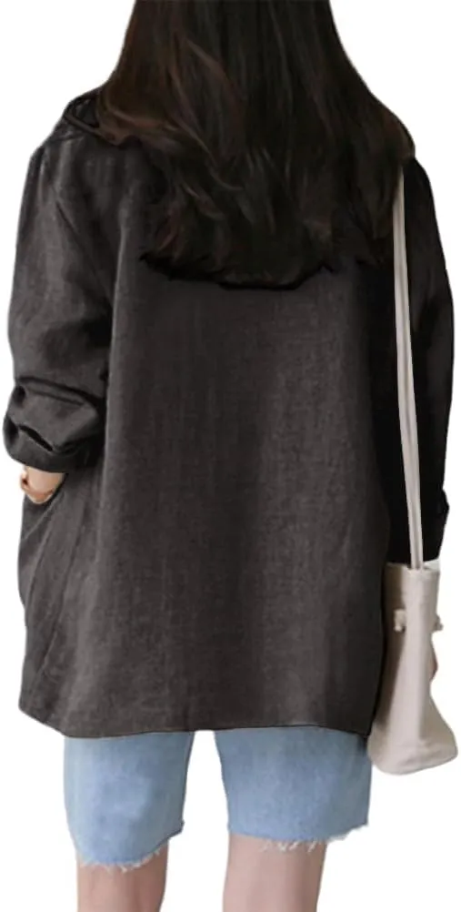 IDEALSANXUN Womens Linen Blazer Casual Long Sleeve Lightweight Spring Summer Jackets