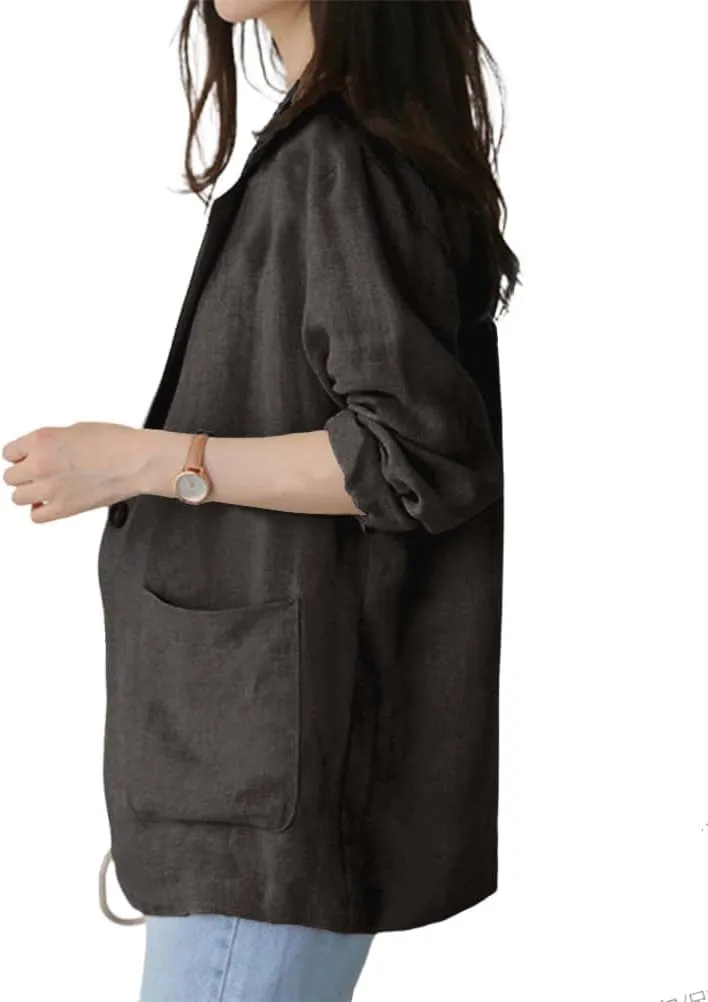 IDEALSANXUN Womens Linen Blazer Casual Long Sleeve Lightweight Spring Summer Jackets