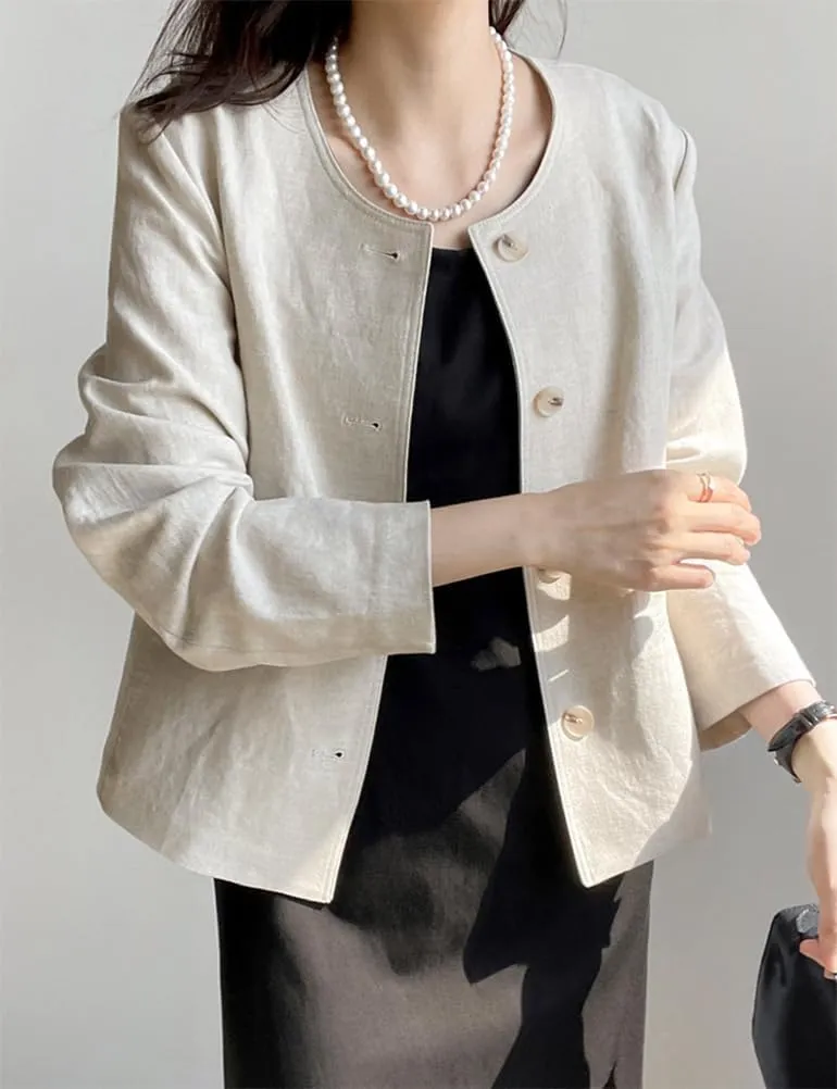 IDEALSANXUN Womens Linen Jackets Spring Summer Lightweight Linen Blazer Cardigan Tops