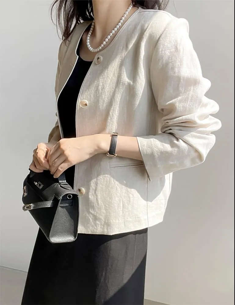 IDEALSANXUN Womens Linen Jackets Spring Summer Lightweight Linen Blazer Cardigan Tops