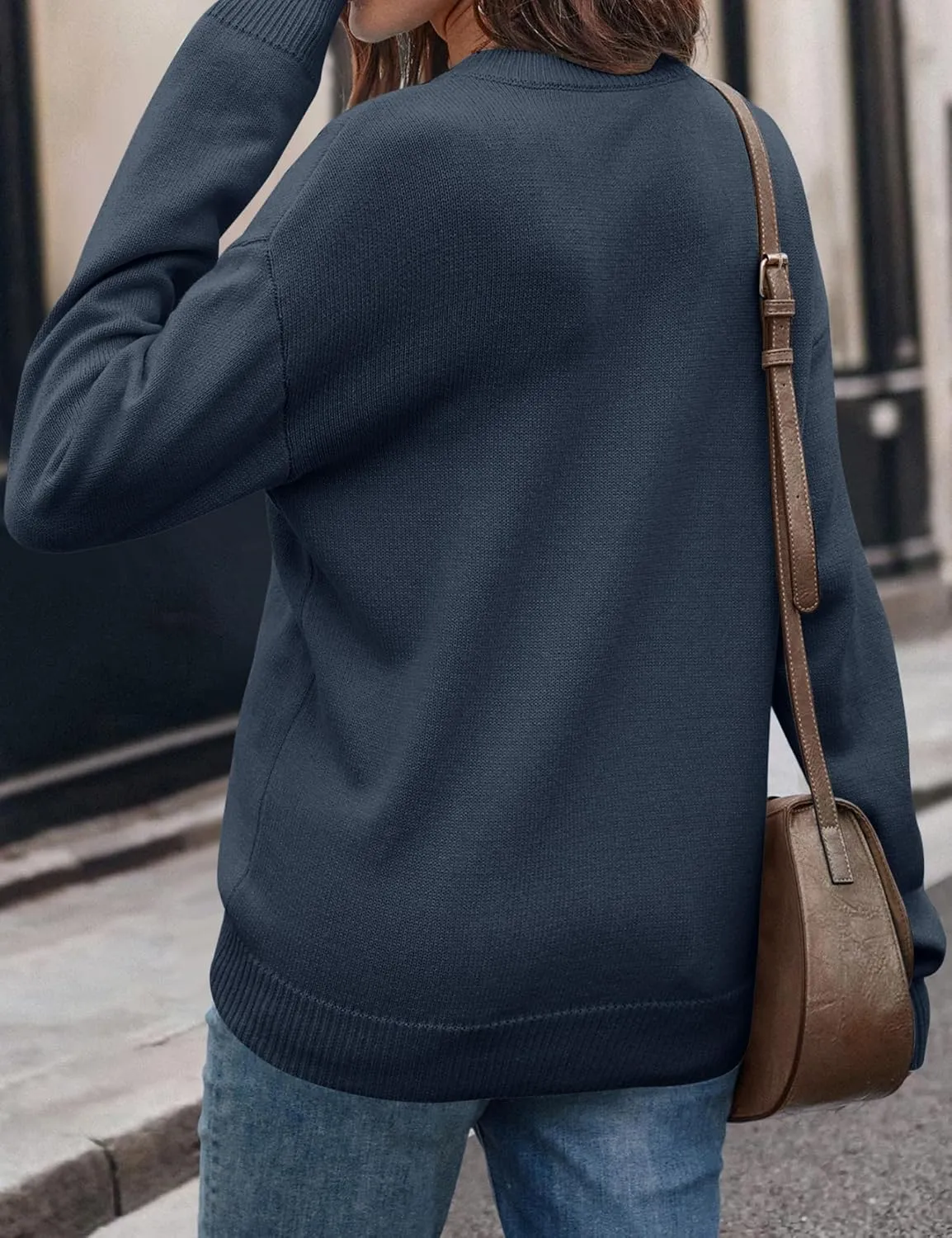 IECCP Womens Graphic Sweater Casual Knit Pullover Drop Shoulder Long Sleeves Crewneck Soft Jumper Tops