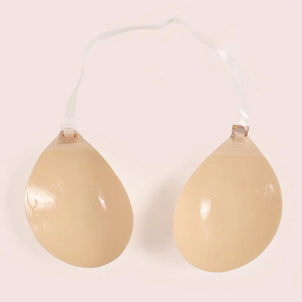 Invisible Adhesive Push-Up Bra Sticky Strapless Bra with Clear Halter Neck Strap for Backless Dresses/Tops