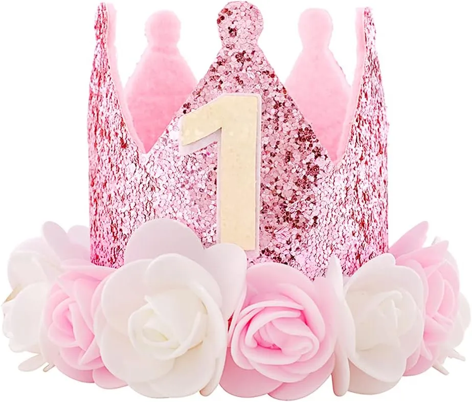 IVYRISE Hat First Birthday 1st Decorations For Girl Gifts Rose Gold Baby Pink Crown Party One Year Old Princess