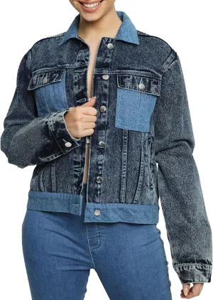 Jean Jacket Women - Long Sleeves Button Down Denim Jacket for Women Clothing in Regular Fit & Oversized with Waist Adjuster