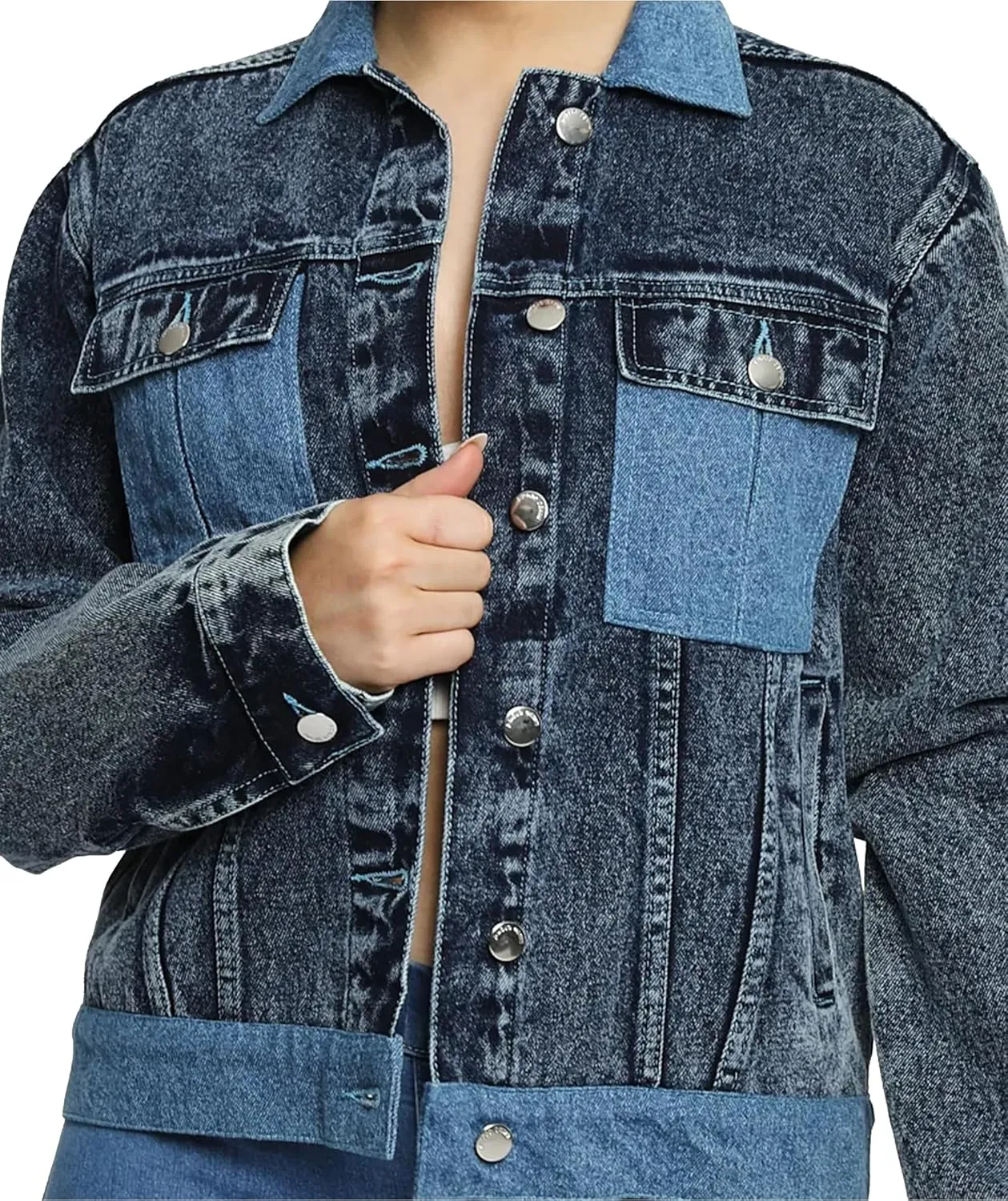 Jean Jacket Women - Long Sleeves Button Down Denim Jacket for Women Clothing in Regular Fit & Oversized with Waist Adjuster