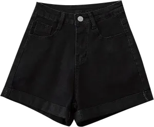Jean Shorts for Women Summer Casual Loose Fit Elastic High Waisted Shorts Fashion Comfort Wide Leg Shorts with Pockets