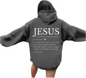 Jesus Hoodies for Women Teen Girls Oversized Christian Bible Verse Y2K Hooded Long Sleeve Christian Hoodie