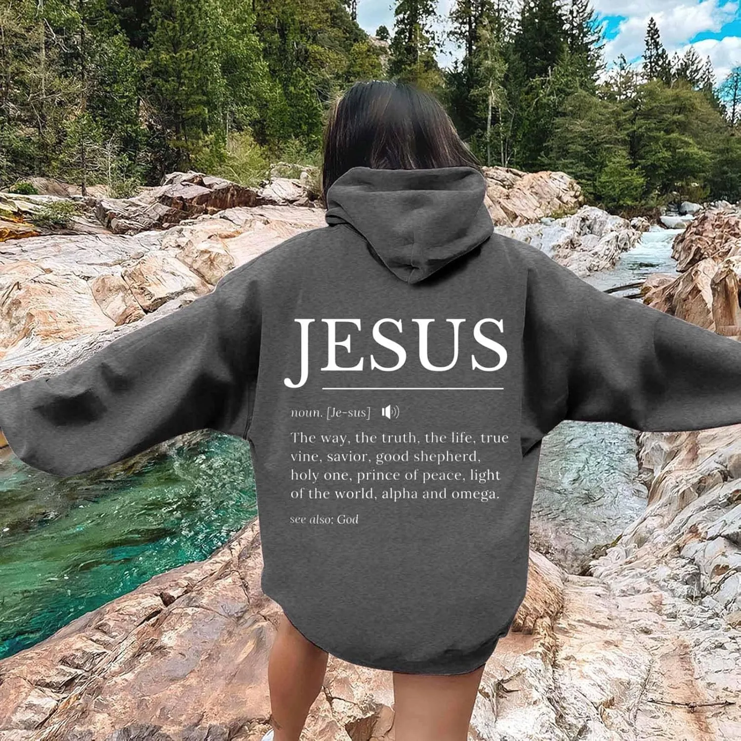 Jesus Hoodies for Women Teen Girls Oversized Christian Bible Verse Y2K Hooded Long Sleeve Christian Hoodie