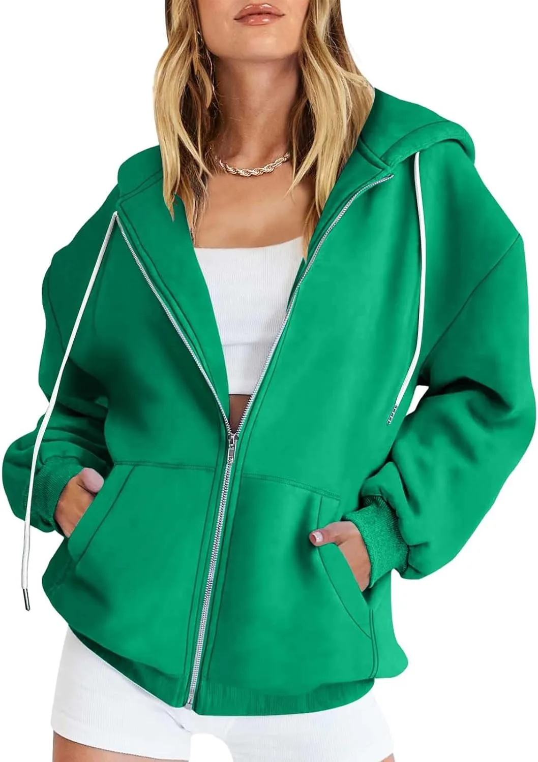 JJHAEVDY Zip Up Hoodie Women Solid Drawstring Sweatshirts Fall Outwear Jacket Hooded Coat Sports Activewear Pocket