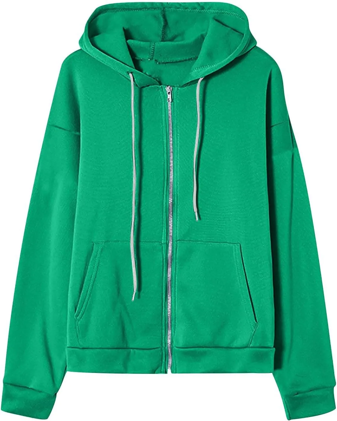 JJHAEVDY Zip Up Hoodie Women Solid Drawstring Sweatshirts Fall Outwear Jacket Hooded Coat Sports Activewear Pocket