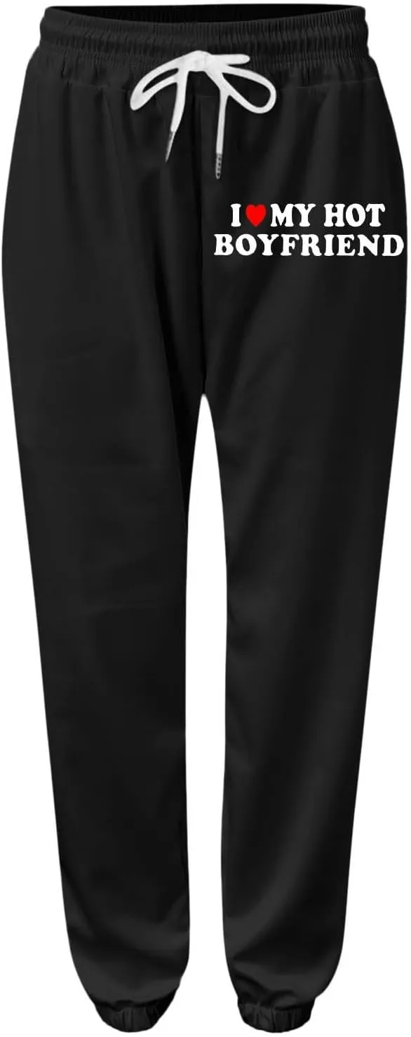 Jogger Sweatpants Women Letter Print Drawstring Casual Jogger Pants High Waist Trousers with Pocket