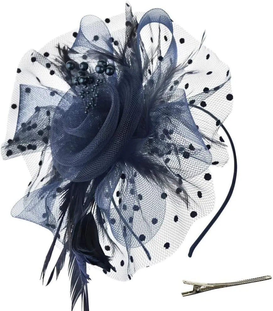 Kentucky Fascinators Hats for Women, Tea Party Headwear Mesh Flower Feather Headband & Hair Clip for Cocktail