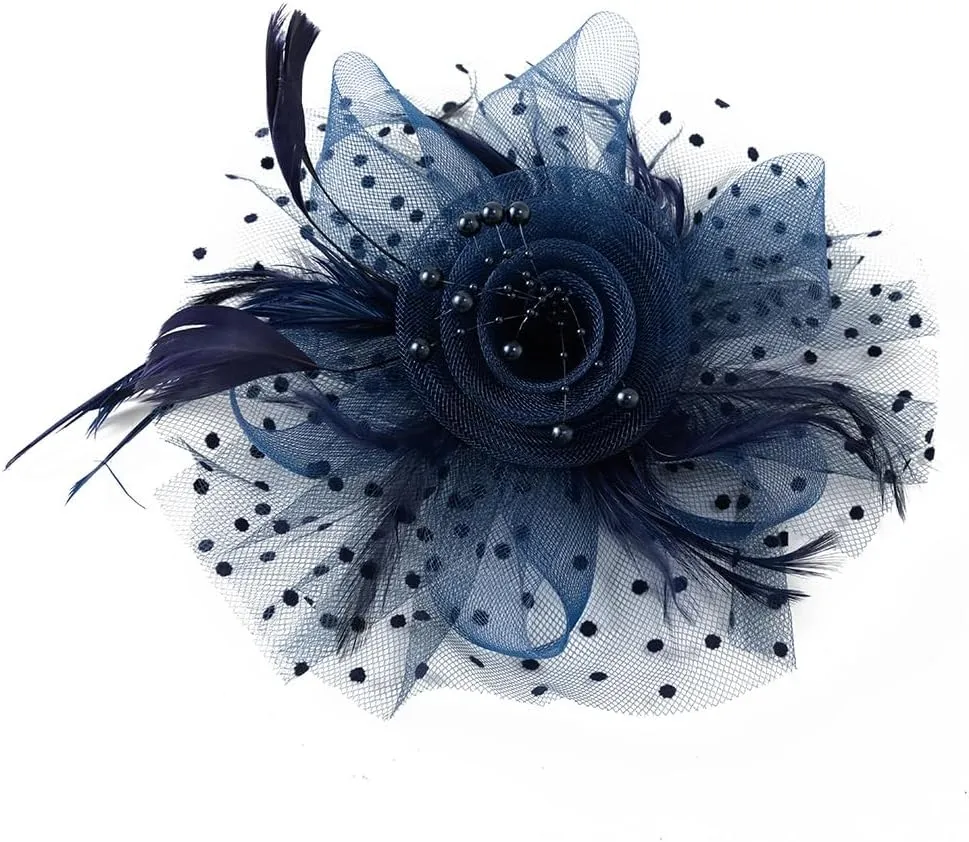 Kentucky Fascinators Hats for Women, Tea Party Headwear Mesh Flower Feather Headband & Hair Clip for Cocktail