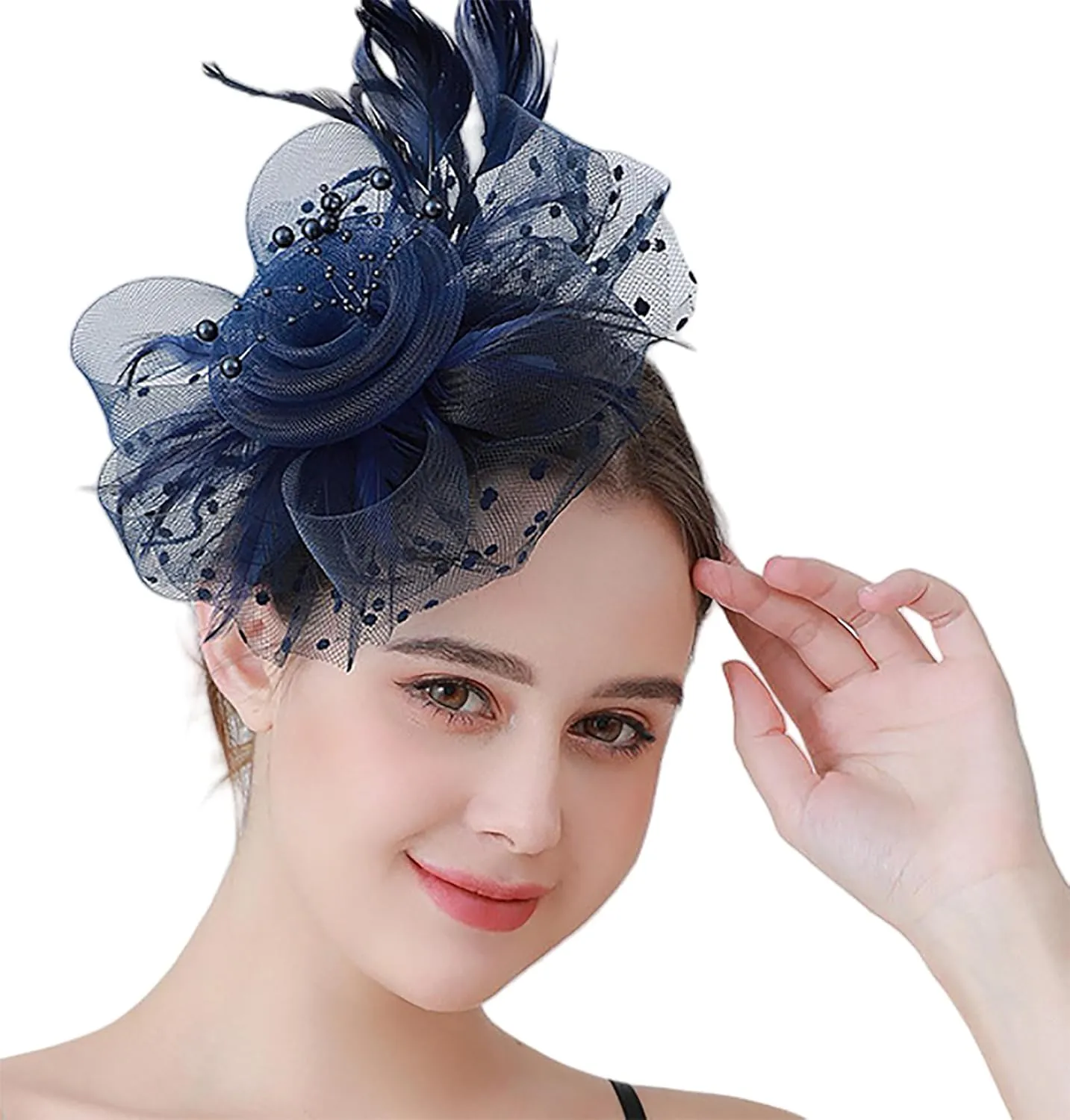 Kentucky Fascinators Hats for Women, Tea Party Headwear Mesh Flower Feather Headband & Hair Clip for Cocktail
