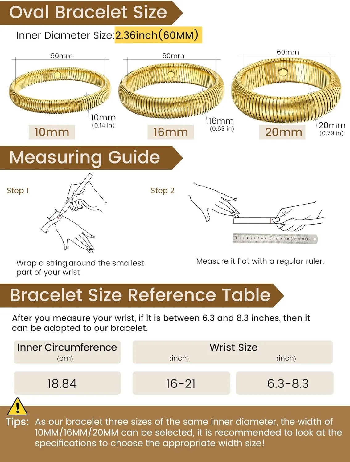 KeyStyle Bangle Bracelets for Women, Stainless Steel Stretch Bracelet Flexible Wide Link Chain Gold Wristband GoldChic Twisted Jewelry, 10mm, 16mm, 20mm